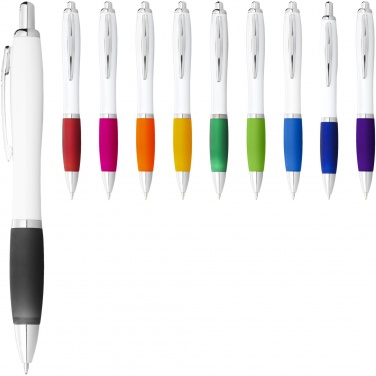 Logo trade promotional giveaway photo of: Nash ballpoint pen with white barrel and coloured grip