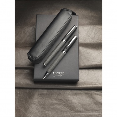Logo trade promotional gifts image of: Carbon duo pen gift set with pouch