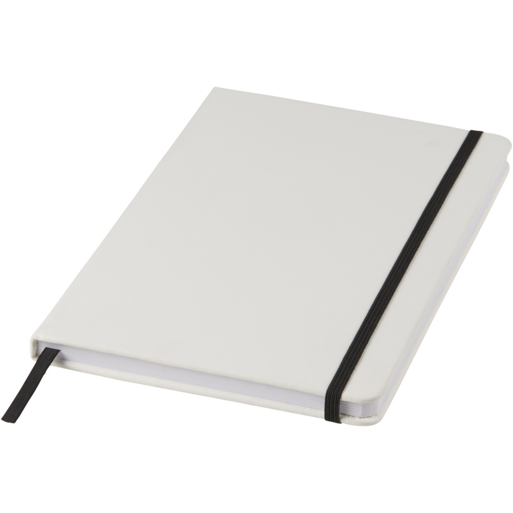Logo trade promotional gifts image of: Spectrum A5 white notebook with coloured strap