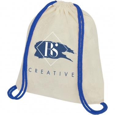 Logo trade promotional merchandise image of: Oregon 100 g/m² cotton drawstring bag with coloured cords 5L