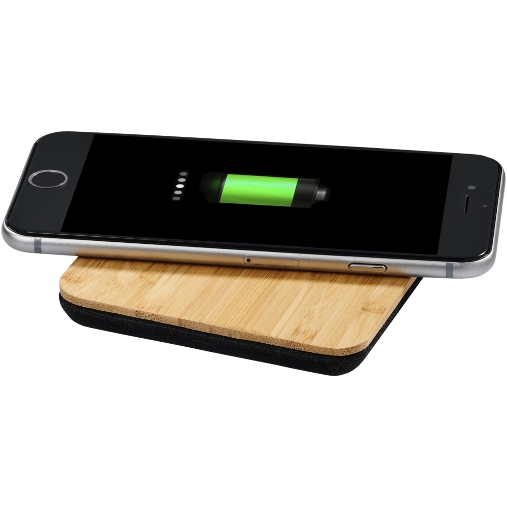 Logo trade business gifts image of: Leaf 5W bamboo and fabric wireless charging pad