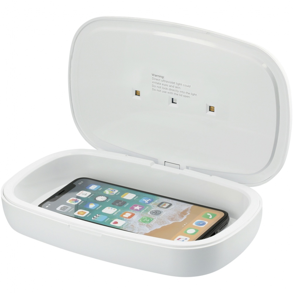 Logotrade promotional products photo of: Capsule UV smartphone sanitizer with 5W wireless charging pad