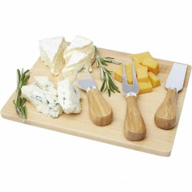 Logo trade business gifts image of: Ement bamboo cheese board and tools