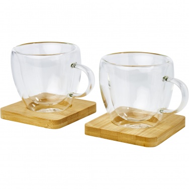 Logo trade promotional products image of: Manti 2-piece 100 ml double-wall glass cup with bamboo coaster 