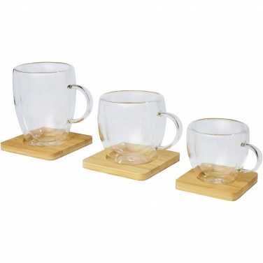 Logotrade promotional product image of: Manti 2-piece 100 ml double-wall glass cup with bamboo coaster 