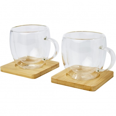 Logo trade promotional products image of: Manti 2-piece 250 ml double-wall glass cup with bamboo coaster 