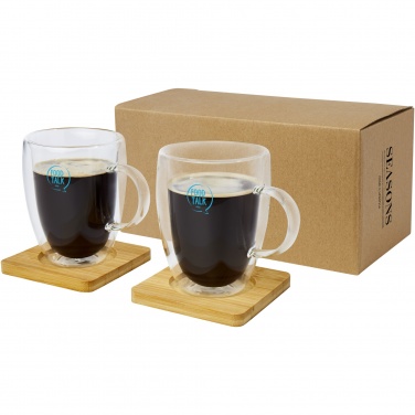 Logotrade promotional merchandise image of: Manti 2-piece 350 ml double-wall glass cup with bamboo coaster 