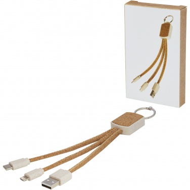 Logo trade promotional gift photo of: Bates wheat straw and cork 3-in-1 charging cable