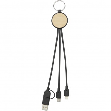 Logo trade promotional merchandise image of: Tecta 6-in-1 recycled plastic/bamboo charging cable with keyring