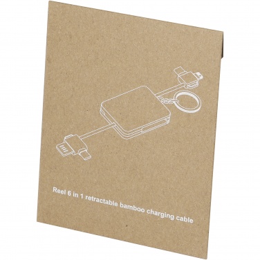 Logotrade advertising product image of: Reel 6-in-1 retractable bamboo key ring charging cable
