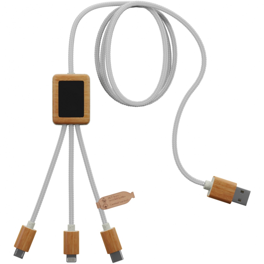 Logo trade promotional giveaways picture of: SCX.design C39 3-in-1 rPET light-up logo charging cable with squared bamboo casing