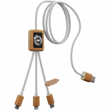 Logo trade business gifts image of: SCX.design C39 3-in-1 rPET light-up logo charging cable with squared bamboo casing