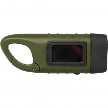 Logo trade promotional gifts image of: Helios recycled plastic solar dynamo flashlight with carabiner