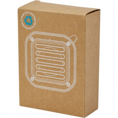 Logo trade promotional merchandise image of: Solo 3W IPX5 RCS recycled plastic solar Bluetooth® speaker with carabiner 