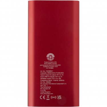 Logotrade business gift image of: Juice 8000 mAh Type-C recycled aluminium wireless power bank