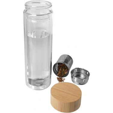 Logo trade promotional giveaway photo of: Bailey 400 ml borsilicate glass infuser bottle with bamboo lid