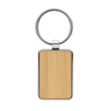 Logo trade promotional giveaways picture of: RCS recycled zinc alloy rectangle keychain with bamboo