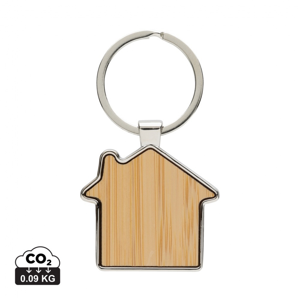 Logo trade promotional items image of: RCS recycled zinc alloy house keychain with bamboo