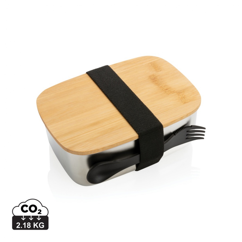 Logo trade promotional products picture of: Stainless steel lunchbox with bamboo lid and spork