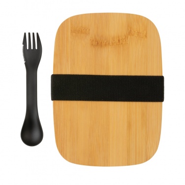 Logotrade advertising products photo of: Stainless steel lunchbox with bamboo lid and spork