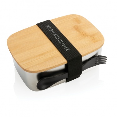 Logo trade corporate gift photo of: Stainless steel lunchbox with bamboo lid and spork