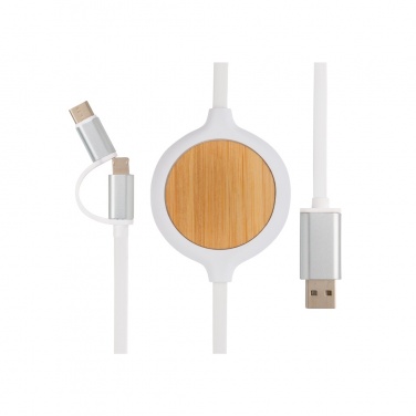 Logo trade business gifts image of: 3-in-1 cable with 5W bamboo wireless charger