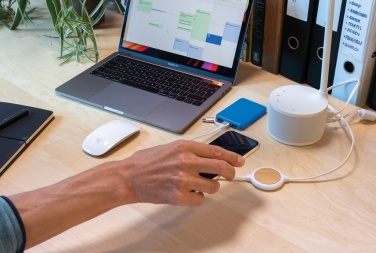 Logo trade promotional merchandise photo of: 3-in-1 cable with 5W bamboo wireless charger