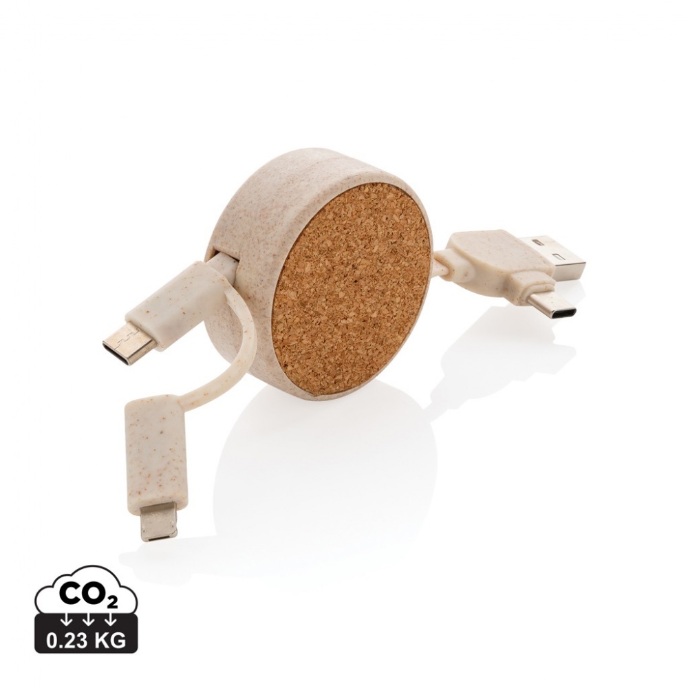 Logotrade corporate gift image of: Cork and Wheat 6-in-1 retractable cable