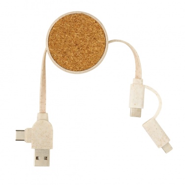 Logotrade promotional gift image of: Cork and Wheat 6-in-1 retractable cable
