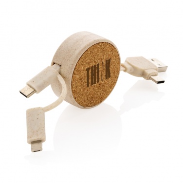 Logotrade corporate gift image of: Cork and Wheat 6-in-1 retractable cable