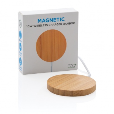 Logo trade promotional merchandise picture of: 10W bamboo magnetic wireless charger