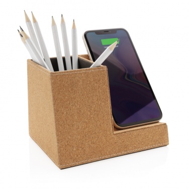 Logo trade promotional gifts picture of: Cork pen holder and 5W wireless charger