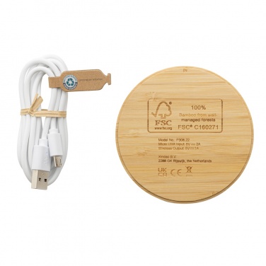 Logotrade promotional product image of: Bamboo 5W round wireless charger