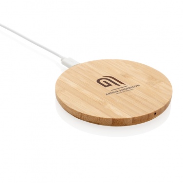 Logo trade promotional gifts image of: Bamboo 5W round wireless charger