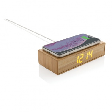 Logo trade corporate gifts image of: Bamboo alarm clock with 5W wireless charger