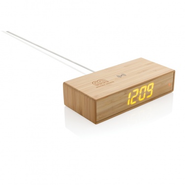 Logotrade promotional giveaway image of: Bamboo alarm clock with 5W wireless charger