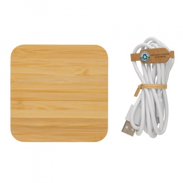 Logo trade promotional giveaways image of: Bamboo 10W wireless charger with USB
