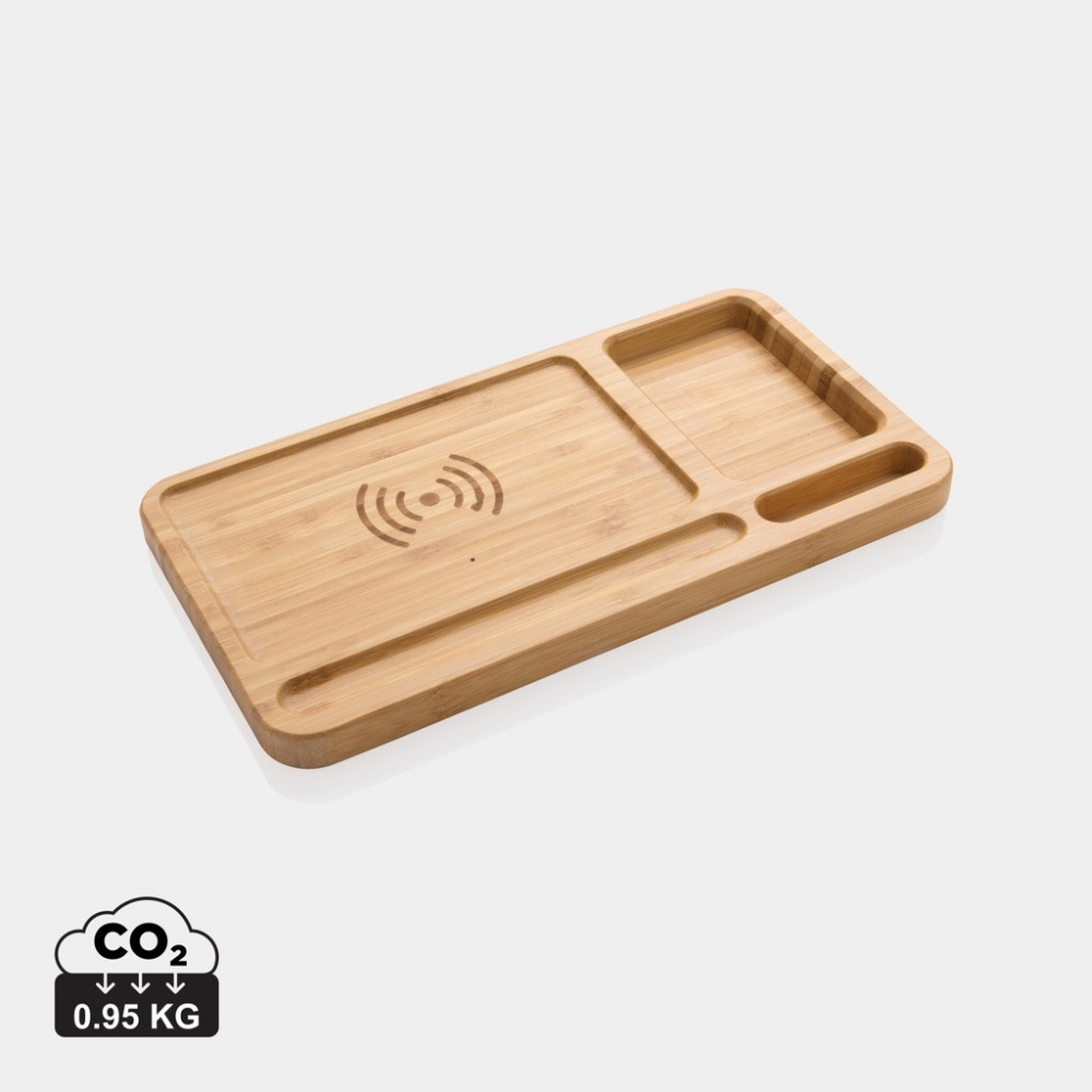 Logo trade promotional products image of: Bamboo desk organiser 10W wireless charger