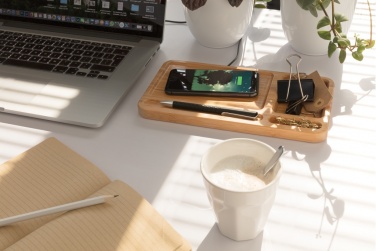 Logotrade promotional item image of: Bamboo desk organiser 10W wireless charger