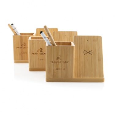 Logo trade promotional giveaways picture of: Calgary bamboo 10W wireless charger