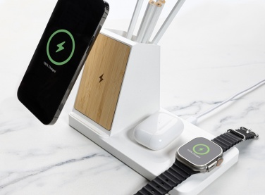 Logotrade business gifts photo of: Ontario recycled plastic & bamboo 3-in-1 wireless charger