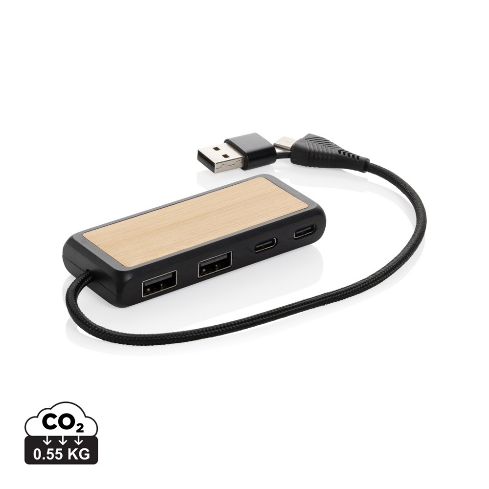 Logotrade business gift image of: Link RCS recycled plastic and bamboo dual Input USB hub