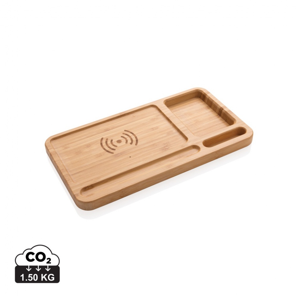 Logo trade corporate gifts picture of: Bamboo desk organiser 5W wireless charger