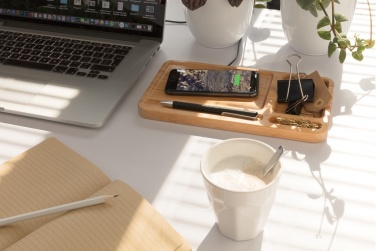 Logo trade promotional giveaways picture of: Bamboo desk organiser 5W wireless charger