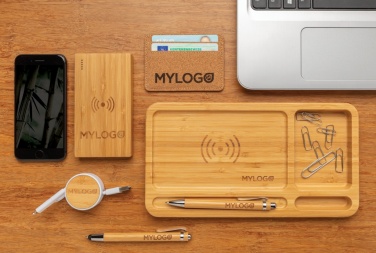 Logotrade promotional gift image of: Bamboo desk organiser 5W wireless charger