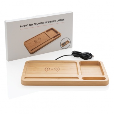 Logotrade promotional products photo of: Bamboo desk organiser 5W wireless charger
