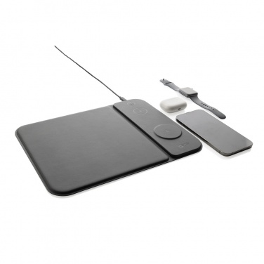 Logo trade promotional items picture of: Swiss peak RCS recycled PU 15W 3 in 1 charging mousepad