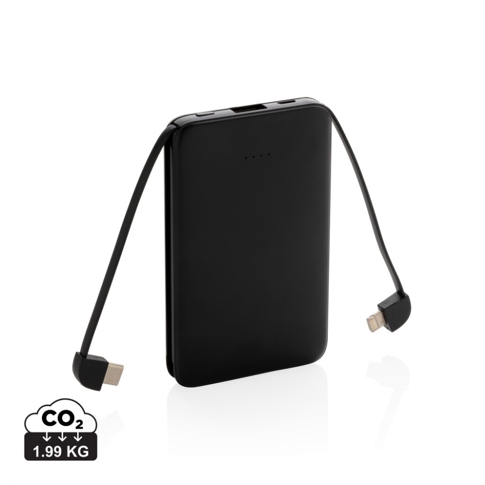 Logo trade corporate gifts image of: 5.000 mAh Pocket Powerbank with integrated cables
