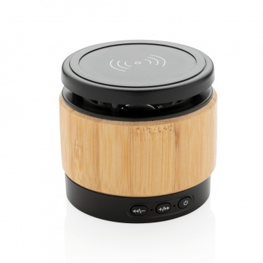 Logo trade promotional merchandise image of: Bamboo wireless charger speaker