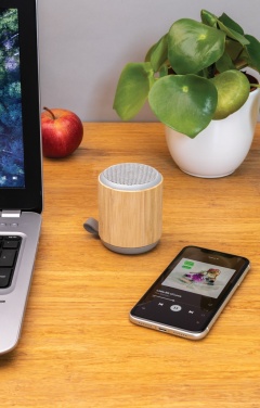 Logo trade promotional gift photo of: Bamboo and fabric 3W wireless speaker
